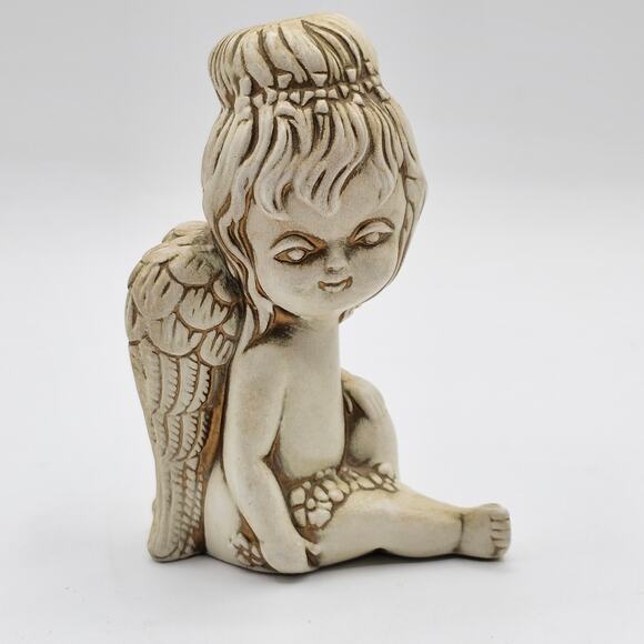 Vintage White and Gold Porcelain Angel Figurines - Cherub Decor Accents - Set/2 - Picture 6 of 10